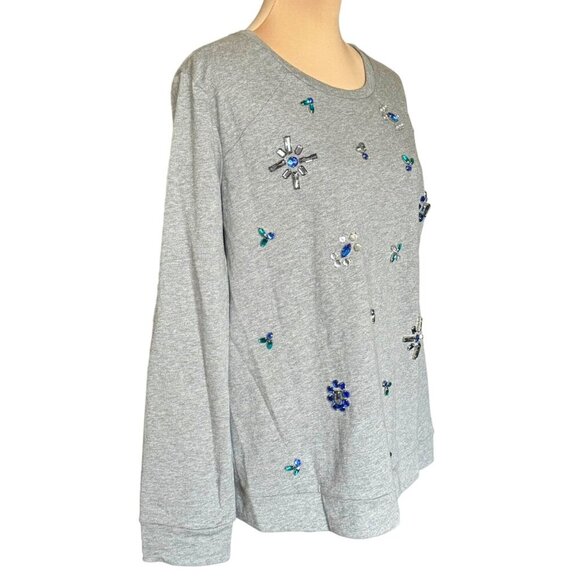 NWT Vince Camuto Rhinestone Sweatshirt Top Sz.L Gray Embellished Cotton Preppy - Picture 5 of 11